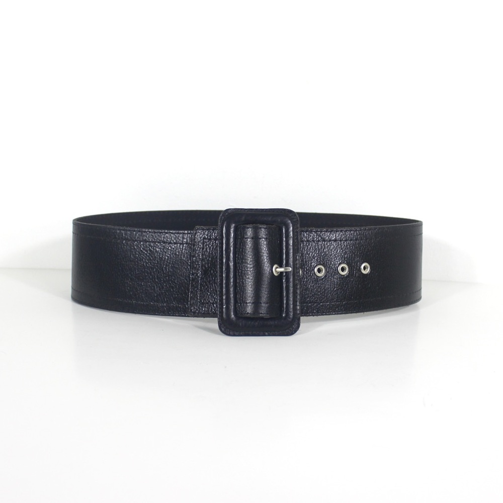 3” Very Wide Black Italian Leather Waist Belt Made in Canada Thick Self Covered